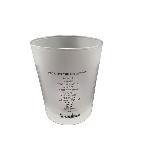 Rare Neiman Marcus Glass Barware Set of 4 Wall Street Word Search Frosted‎ - Picture 3 of 11